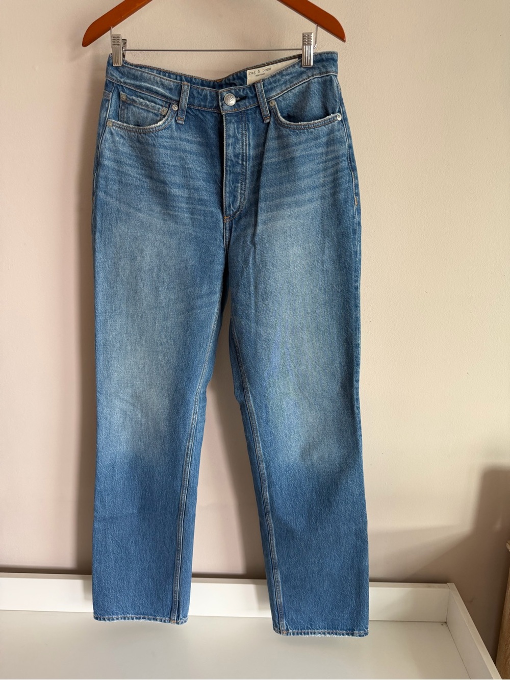 Rag & Bone Alex High-Rise Straight Jeans Clean Mick Blue 29 WDD22H2884B1CM